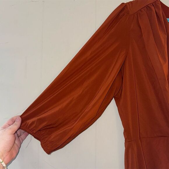 Melonie Women's Size 18 Brown Ruched Midi Dress Formal Long Sleeve - Picture 6 of 7